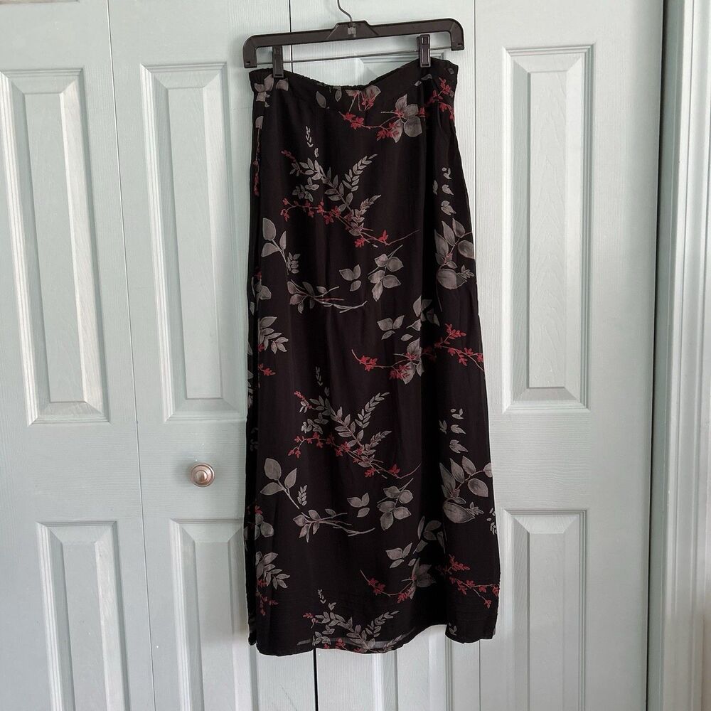 Putumayo Maxi Skirt Medium Dark Romantic Black Leaves Elastic Waist Grunge Fairy